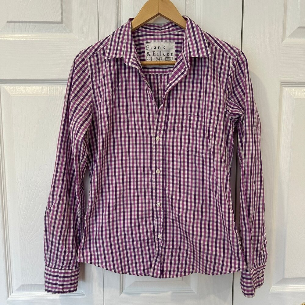 Frank and Eileen Purple Gingham Barry Long Sleeve Shirt  Small  100% Cotton